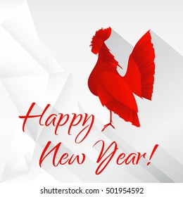 Rooster symbol of 2017. Happy New Year. Chinese calendar. Long shadow. Vector illustration. 