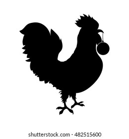 Rooster, symbol of 2017 on the Chinese calendar. Cock animal with christmas ball in beak. Vector element for New Year's or Merry Christmas design. Vector illustration