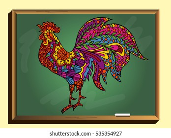 Rooster, symbol of 2017 on the Chinese calendar. Silhouette of cock, decorated with floral patterns. Image of 2017 year of Rooster.