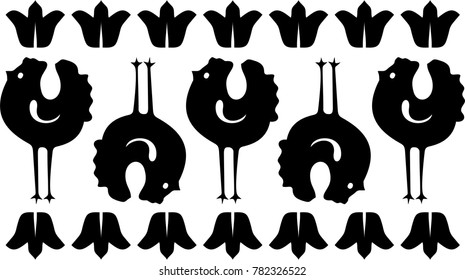 rooster symbol, chicken, bird, folk sign, agriculture line, traditional set flat