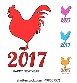 The Rooster - Symbol of Eastern Calendar and Year 2017. Silhouette of Red Cockerel. Vector Image.