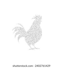 The rooster symbol filled with black dots. Pointillism style. Vector illustration on white background