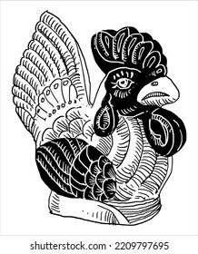 The rooster is a symbol of male dominance, but here the clay shaped rooster has a function as a place to save money, usually for children to teenagers.