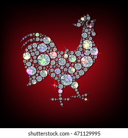 Rooster- symbol of New 2017 year,  made with shiny faceted diamonds