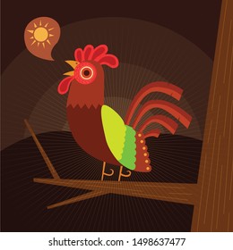 Rooster symbolizes the morning and the start of a day and activity
In this digital illustration, the rooster is calling out to the sun