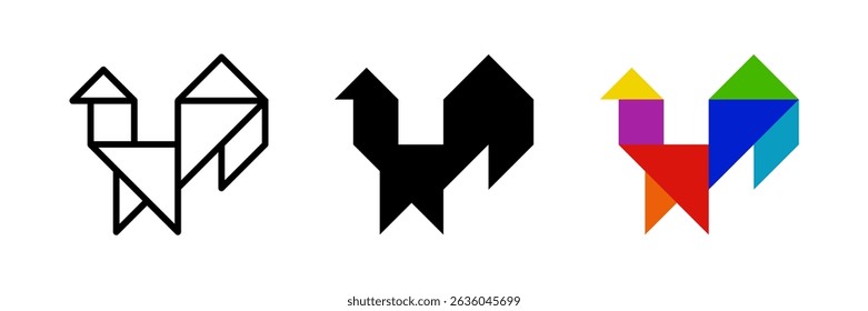 Rooster tangram icon. Perfect for farm or puzzle designs.