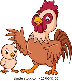 The rooster is teaching the small chicken of illustration