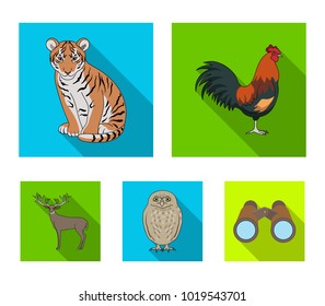 Rooster, tiger, deer, owl and other animals.Animals set collection icons in flat style vector symbol stock illustration web.