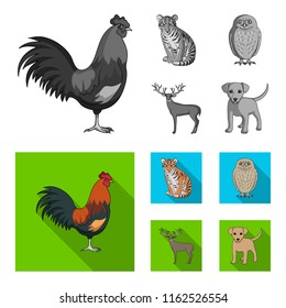 Rooster, tiger, deer, owl and other animals.Animals set collection icons in monochrome,flat style vector symbol stock illustration web.