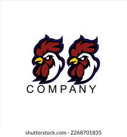 rooster two vector logo design, black red rooster head