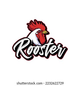 Tipografía de gallos con la ilustración vectorial de la cabeza de gallina para el diseño del logotipo de la granja o el ganado