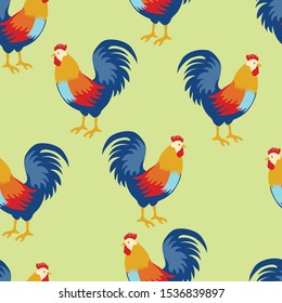 Rooster vector animals seamless pattern. Concept for print, web design, cards, wallpapers, textile
