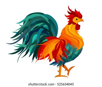 Rooster. Vector. Colorful rainbow. Symbol 2017. Isolated Cockerel on a white background
