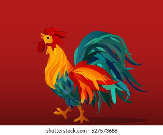 Rooster. Vector. Colorful rainbow. Symbol 2017. Isolated Cockerel on a white background