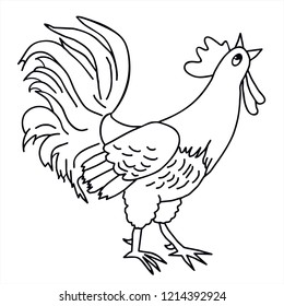 Ilustración vectorial de gallo. Blanco y negro para colorear. Para carta o regalo.