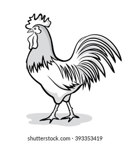 Rooster Vector Illustration in Black and White