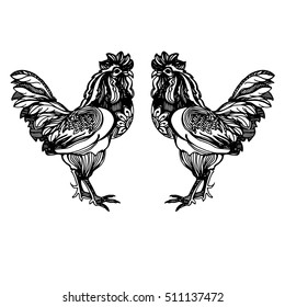 Rooster. Vector illustration. Greeting symbol of on the Chinese calendar. Happy new year.