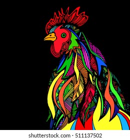 Rooster. Vector illustration. Greeting symbol of on the Chinese calendar. Happy new year.