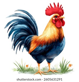 Rooster Vector Illustration Isolated on White Background.