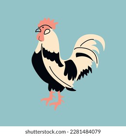 Rooster. Vector illustration on a green background. Farm animals