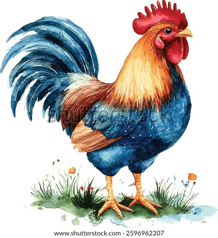 Rooster Vector Illustration on White Background.