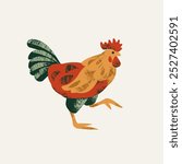 Rooster vector illustration in simple flat style isolated on white background. Vintage style illustration