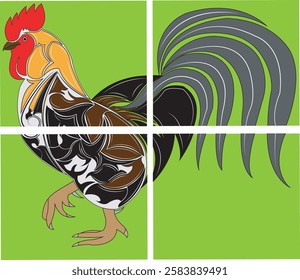 Rooster vector illustration in simple flat style isolated on white background. Vintage style illustration