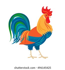 Rooster vector illustration. Stylized colorfull rooster isolated on white background