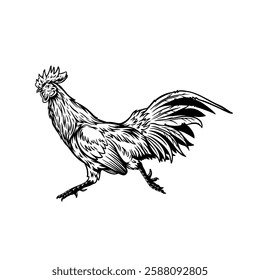 Rooster Vector Illustration.running fast. community logo. farm logo. Design pattern. Stamp. Sketch. Ideal for logo design or as a clothing pattern.