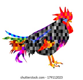 Rooster vector isolated on white background. Abstract digital rooster illustration. Colorful cock in art design no outline.