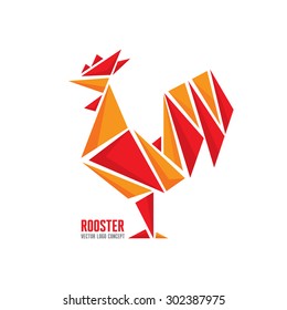 Rooster vector logo template concept. Bird cock abstract geometric illustration. Hen chicken food. Design element.