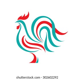 Rooster vector logo template concept. Bird cock abstract geometric illustration. Hen chicken food. Design element.