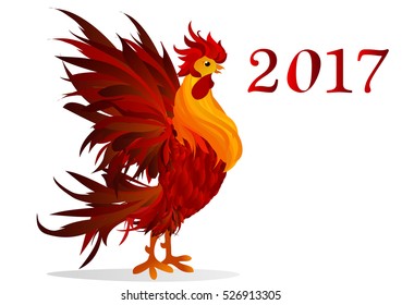 Rooster. Vector. Red. Symbol 2017. Isolated Cockerel on a white background