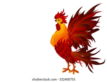 Rooster. Vector. Red.  Symbol 2017. Isolated Cockerel on a white background