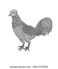 Rooster, Vintage engraving drawing style illustration