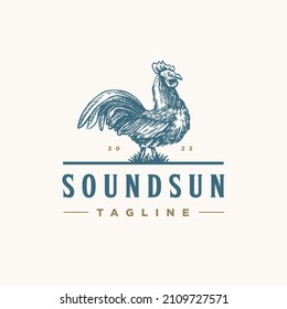 rooster vintage hand drawn logo illustration template