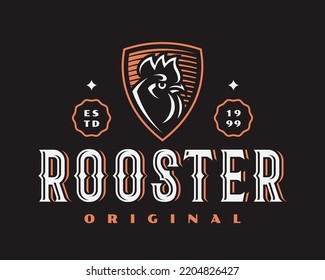 Rooster vintage logo, emblem design editable for your business. Chicken vector illustration.