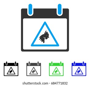 Rooster Warning Calendar Day flat vector icon. Colored rooster warning calendar day gray, black, blue, green icon variants. Flat icon style for application design.