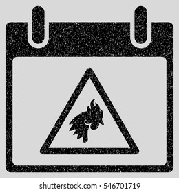 Rooster Warning Calendar Day grainy textured icon for overlay watermark stamps. Flat symbol with scratched texture.