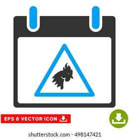Rooster Warning Calendar Day icon. Vector EPS illustration style is flat iconic bicolor symbol, blue and gray colors.