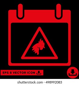 Rooster Warning Calendar Day icon. Vector EPS illustration style is flat iconic symbol, red color.