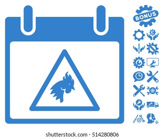 Rooster Warning Calendar Day icon with bonus service clip art. Vector illustration style is flat iconic symbols, cobalt, white background.