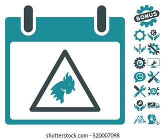 Rooster Warning Calendar Day icon with bonus setup tools design elements. Vector illustration style is flat iconic symbols, soft blue, white background.
