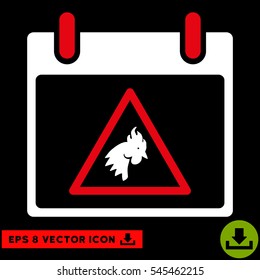 Rooster Warning Calendar Day icon. Vector EPS illustration style is flat iconic bicolor symbol, red and white colors.