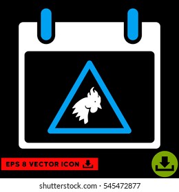 Rooster Warning Calendar Day icon. Vector EPS illustration style is flat iconic bicolor symbol, blue and white colors.