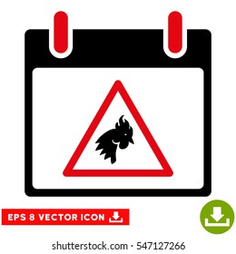 Rooster Warning Calendar Day icon. Vector EPS illustration style is flat iconic bicolor symbol, intensive red and black colors.