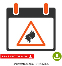 Rooster Warning Calendar Day icon. Vector EPS illustration style is flat iconic bicolor symbol, orange and gray colors.