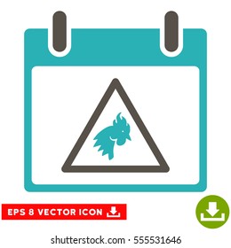 Rooster Warning Calendar Day icon. Vector EPS illustration style is flat iconic bicolor symbol, grey and cyan colors.
