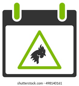 Rooster Warning Calendar Day vector pictograph. Style is flat graphic bicolor symbol, eco green and gray colors, white background.