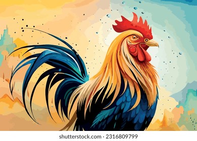 Rooster watercolor art and  illustration